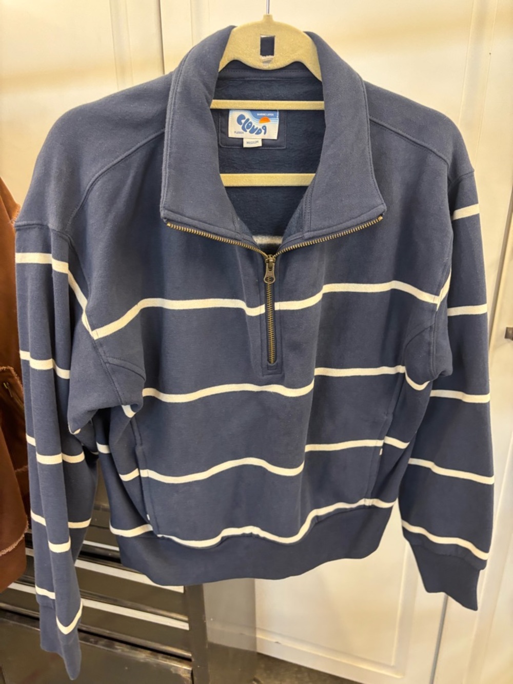 Marine Layer Navy & Cream Zip-Up Striped Pullover